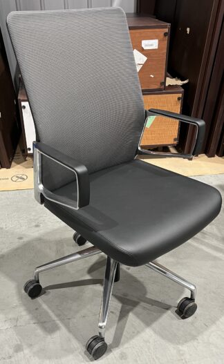 Keilhauer Black Vinyl/Grey Mesh Arm Chair - Used