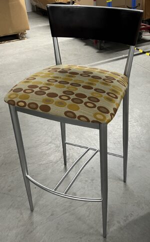 Lowenstein Beige Patterned Fabric Bar Stool w/ Wood Back Bar Stool - Used