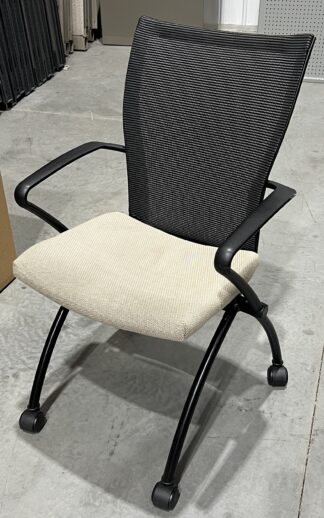 Haworth X99 Beige/Black Mesh Mobile Nesting Chair w/ Arms - Used