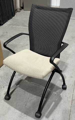 Haworth X99 Beige/Black Mesh Mobile Nesting Chair w/ Arms - Used