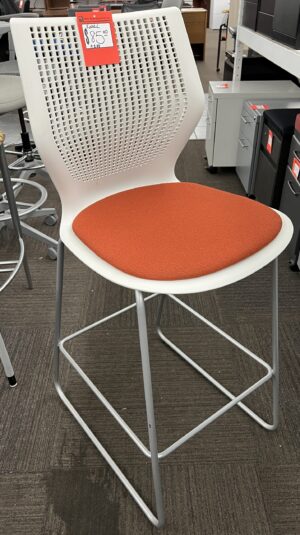 White Stool w/ Orange Fabric Seat - Used