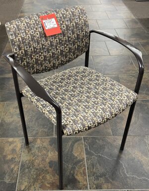 Steelcase "Player" Patterned Earth Tone Fabric Visitor/Stack Chair w/ Fixed Arms - Used