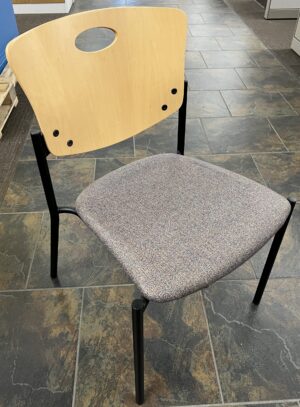 Armless Healthcare Vinyl Seat w/ Maple Veneer Back Visitor/Stack Chair - Used