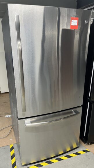 Silver GE 33"x33"x70"H Bottom-Freezer Refrigerator - Used