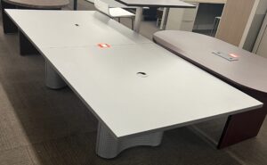 Grey Top Rectangular 9'x4' Conference Table w/ Perforated Metal Base - Used