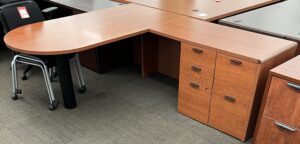 Cherry Laminate 6'x7' Peninsula L-Shape Desk Set - Used