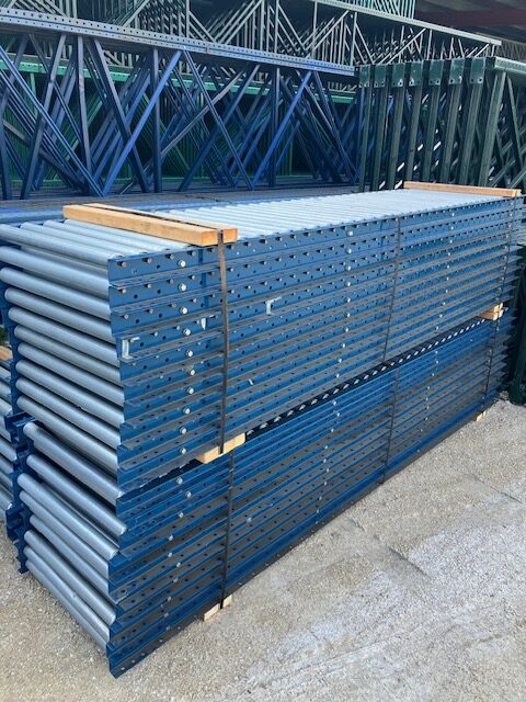 27” Wide 1.9” Roller on 3” Centers / 10’-0” long Blue Gravity Conveyor – Used