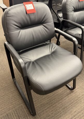 Hon Pillow-Soft Black Leather Sled Base Guest Chair - Used