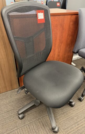 Armless Black Fabric Seat w/ Mesh Back Task Chair - Used