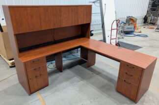 Cherry 77"x83" L-Shape Desk Set w/ Right Return w/ Hutch - Used