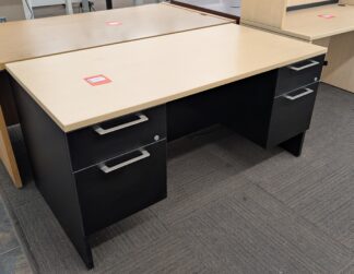 Maple Laminate Black Steel 59"x29.5" Double Hanging Pedestal Desk - Used