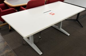 Modern White Rectangular Conference Table with Integrated Power Grommet - Used