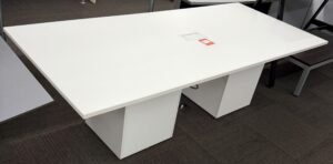 Modern White Rectangular Conference Table with Dual Cube Pedestal Bases - Used