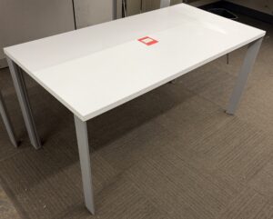 60"x30"x29"H White Table w/ Silver Post Legs - Used
