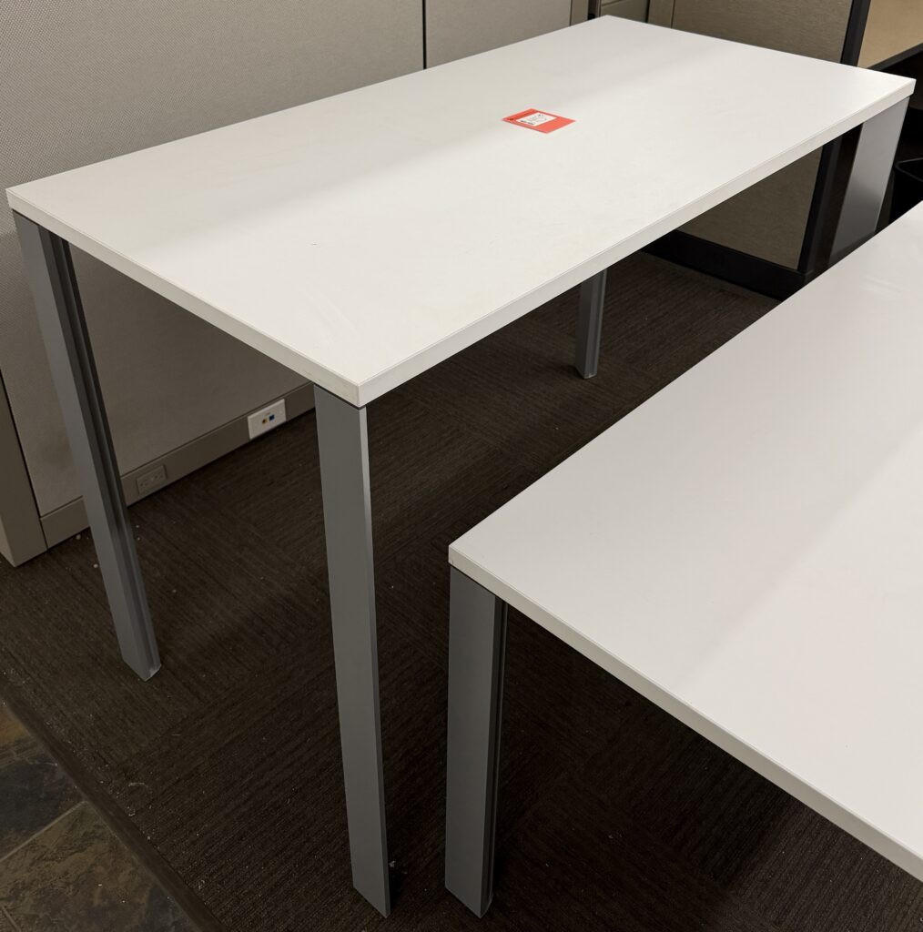 60"x30"x40"H White Table w/ Silver Post Legs - Used