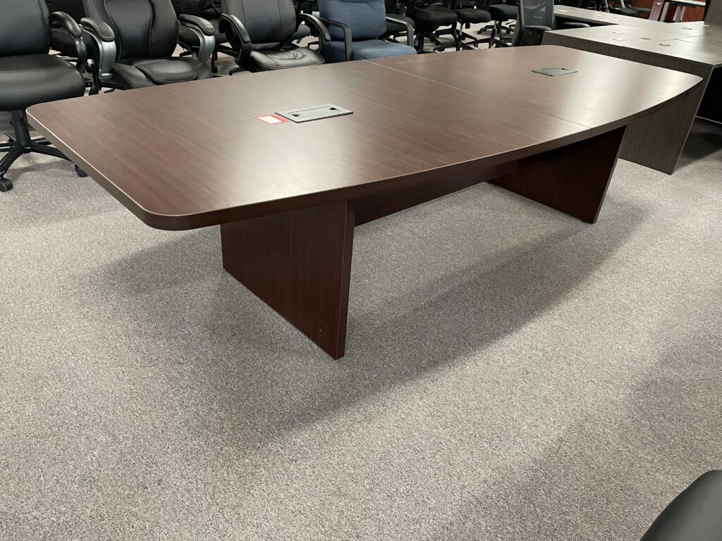Harmony 4'x10' Boat Shape Mahogany Conference Table - Used