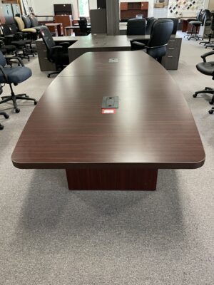Alternative view of Harmony 4'x10' Boat Shape Mahogany Conference Table - Used