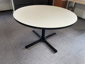48" Round Tables with Beige Top & Repainted Black X-Brace - Used