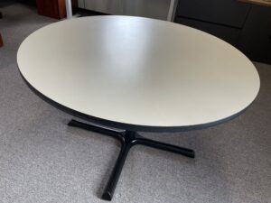 48" Round Tables with Beige Top & Repainted Black X-Brace - Used - Image 3