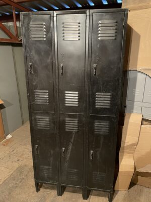 Lyon Double-Tier 12”x18”x36” Black Lockers (78” tall overall) 6-Door Set - Used