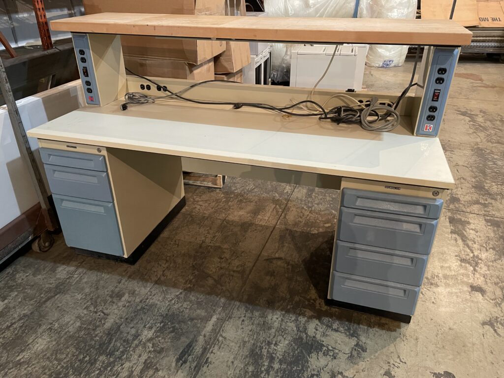 Sturdilite Butcher Block Top Lab Bench 30”x72”x31” tall w/2 Drawer Peds & Hutch - Used