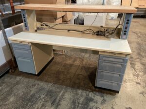 Sturdilite Butcher Block Top Lab Bench 30”x72”x31” tall w/2 Drawer Peds & Hutch - Used