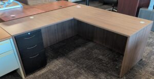 New Performance Furnishings Modern Walnut Desk w/ Used Ped - Used